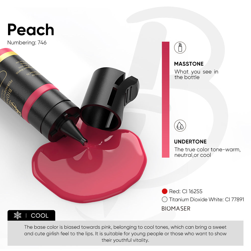 Biomaser Peach Lip Pigment Ink for PMU: 746. Cool tone. For permanent makeup. Professional tattoo supplies