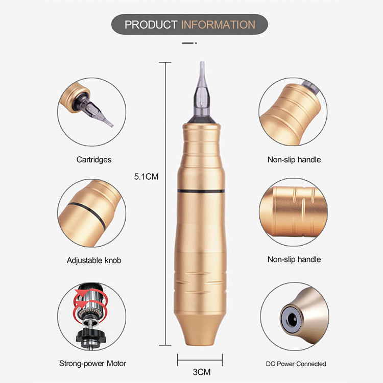 Thunderlord Power CTG010 rotary tattoo pen machine, featuring cartridges, non-slip handle, and strong motor. Product info.