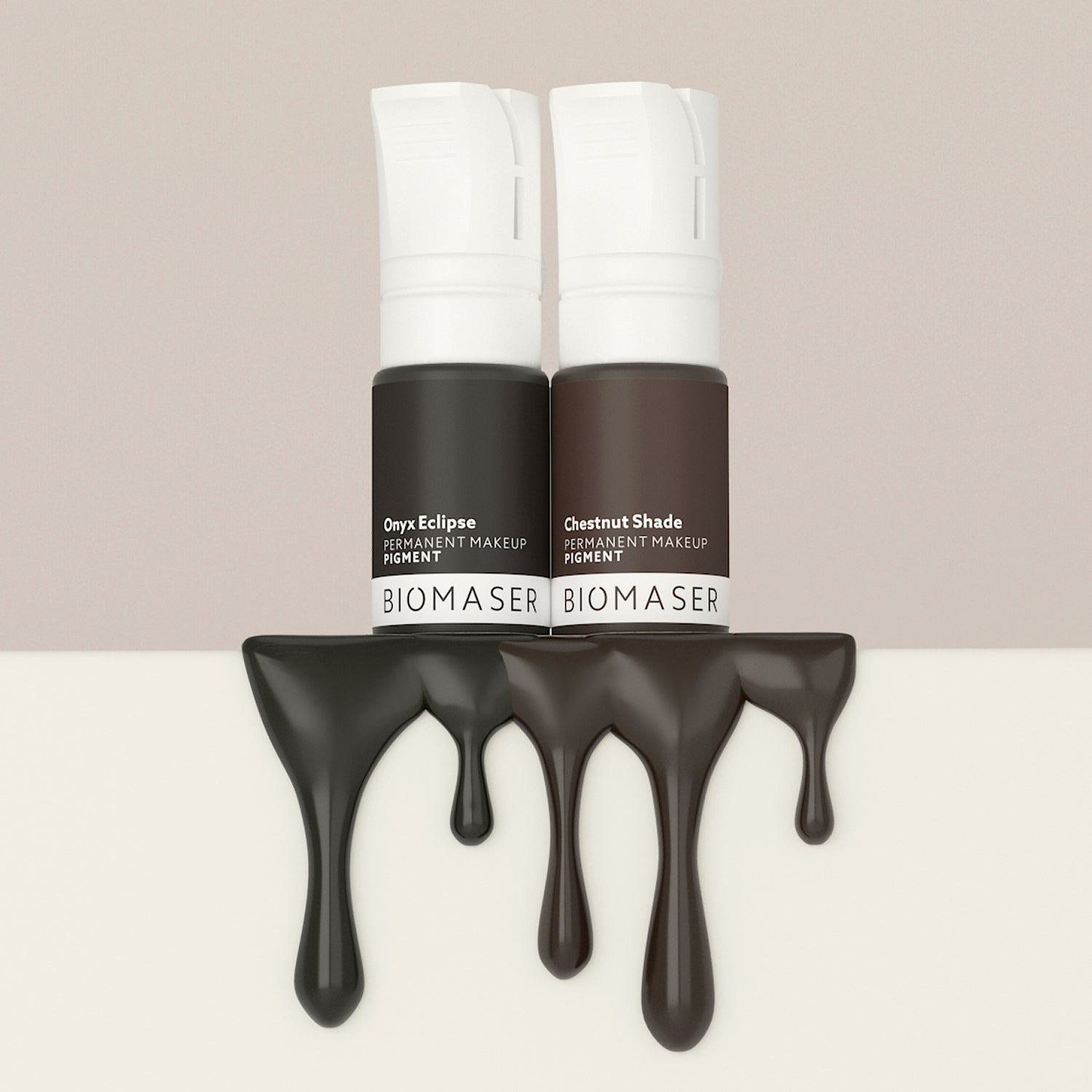Biomaser PMU pigment ink in Onyx Eclipse and Chestnut Shade colors, for eyeliner & scalp permanent makeup, tattoo supplies