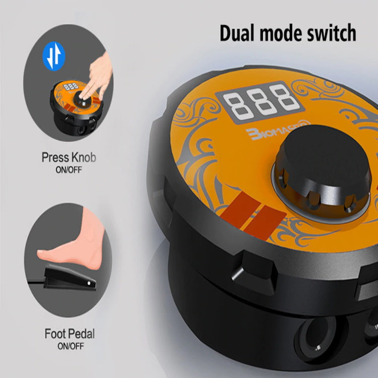 Biomaser TPN026 tattoo power supply: dual mode switch, digital display, for professional tattoo artists.