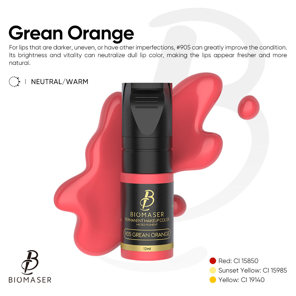 Biomaser #905 Grean Orange lip pigment ink for permanent makeup, for lip correction and color mixing, tattoo supplies.