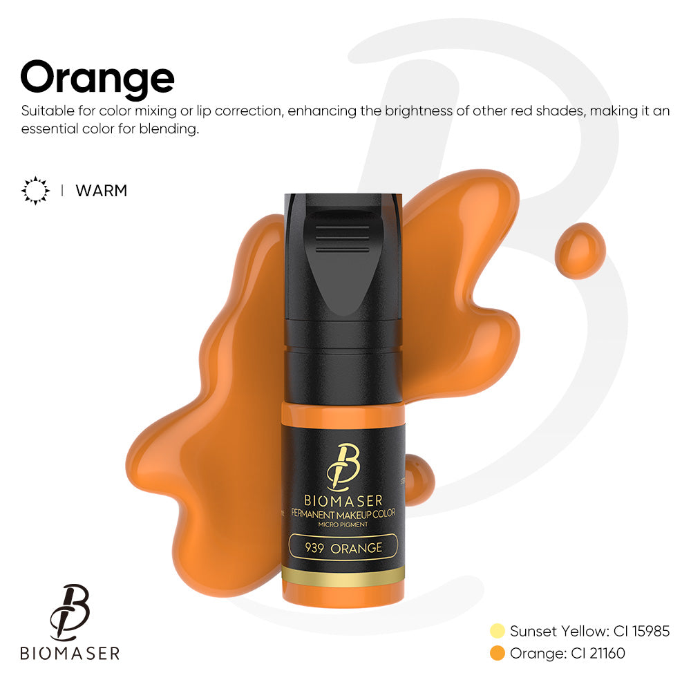 Biomaser 939 Orange lip pigment ink for permanent makeup, color mixing and lip correction. Professional tattoo supplies.