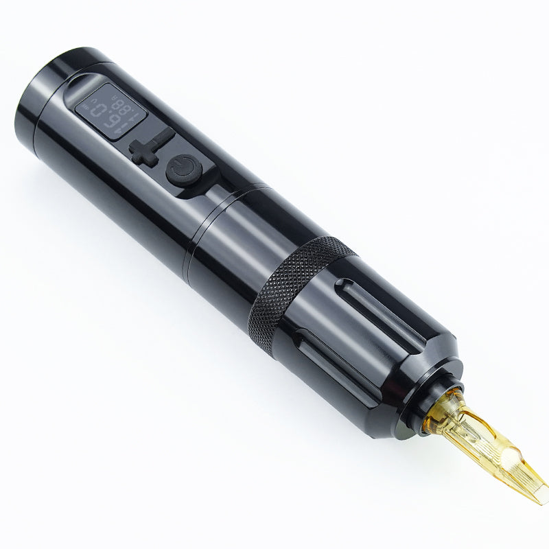 Thunderlord Power K6022 wireless tattoo pen, black with OLED display and tattoo cartridge, professional tattoo equipment