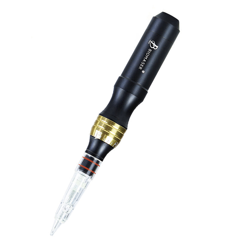 Biomaser Permanent Makeup Tattoo Handpiece Machine - Black with Gold Accents, Cartridge Needle, Professional Tattoo Tool