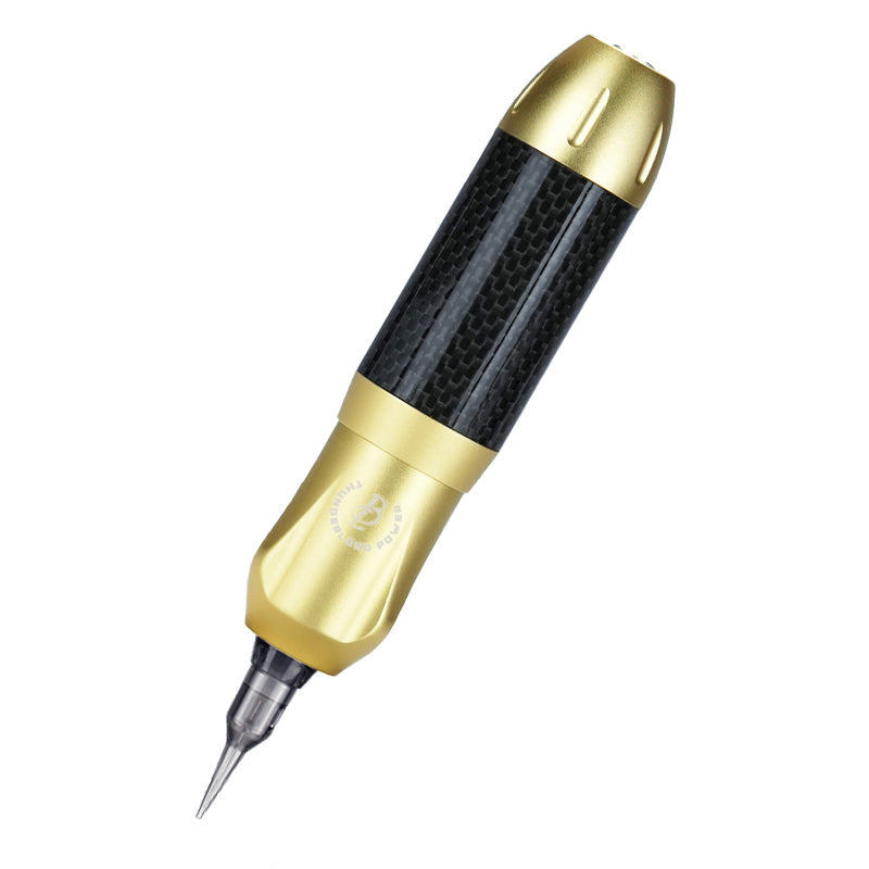 Thunderlord Power CTG005 Rotary Pen Tattoo Machine with gold body and carbon fiber grip - tattoo equipment
