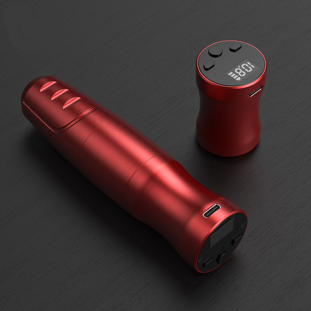 Red Thunderlord Power EXPLORER CTG5002 Wireless Tattoo Pen Machine. Professional tattoo tool with digital display.