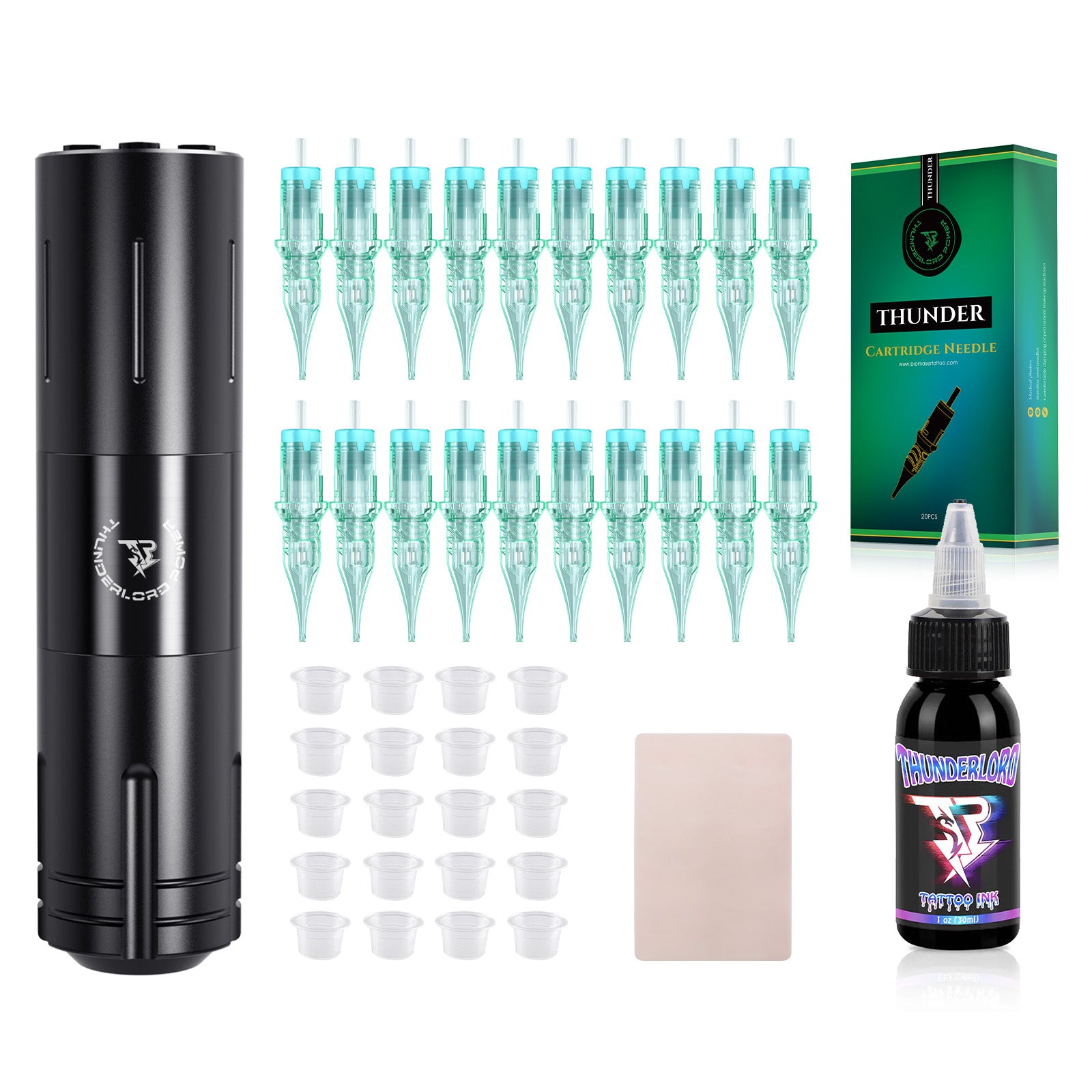 Thunderlord Power Tattoo Pen Kit with Cartridge Needles, Ink, and Supplies - Professional Tattoo Equipment