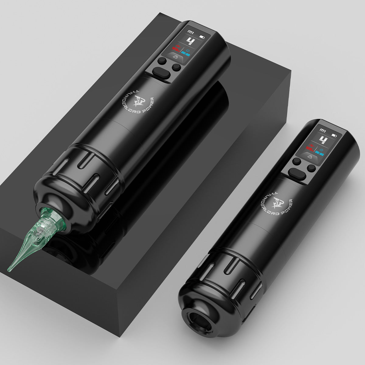 Black Thunderlord Power CTG5007 wireless tattoo pen machine with digital display and cartridge, professional tattoo equipment