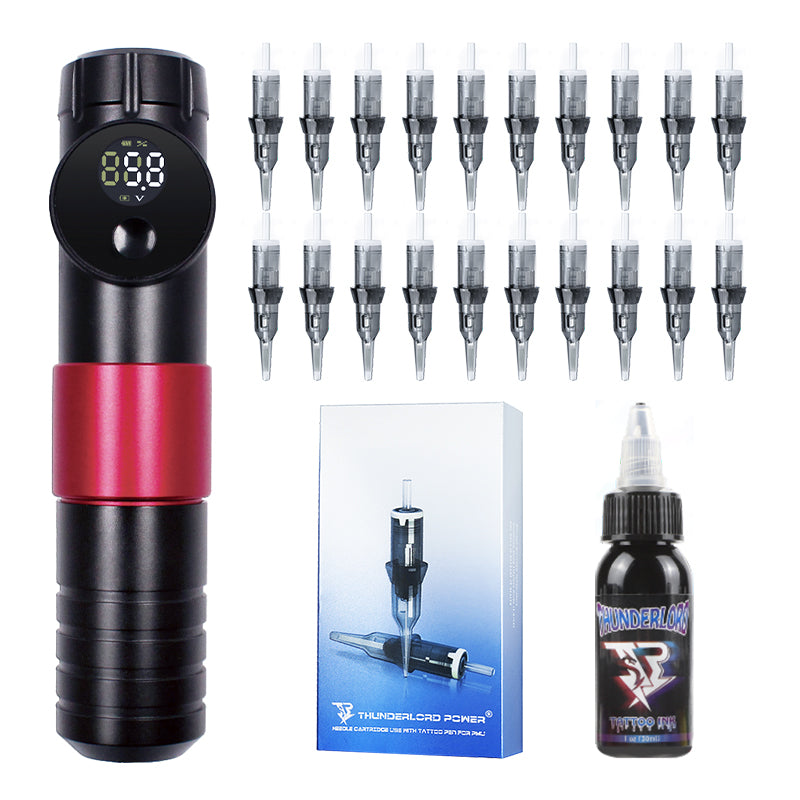 Thunderlord Power K6005 wireless tattoo pen kit with cartridges and tattoo ink, professional tattoo equipment for artists.