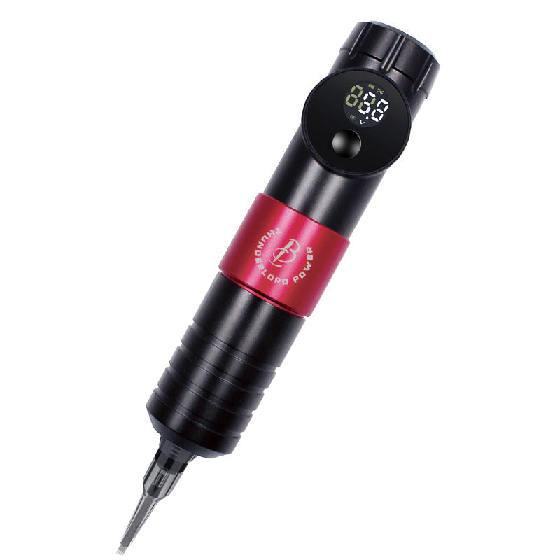 Thunderlord Power K6005 wireless tattoo pen machine, black and red design with digital display, professional tattoo equipment