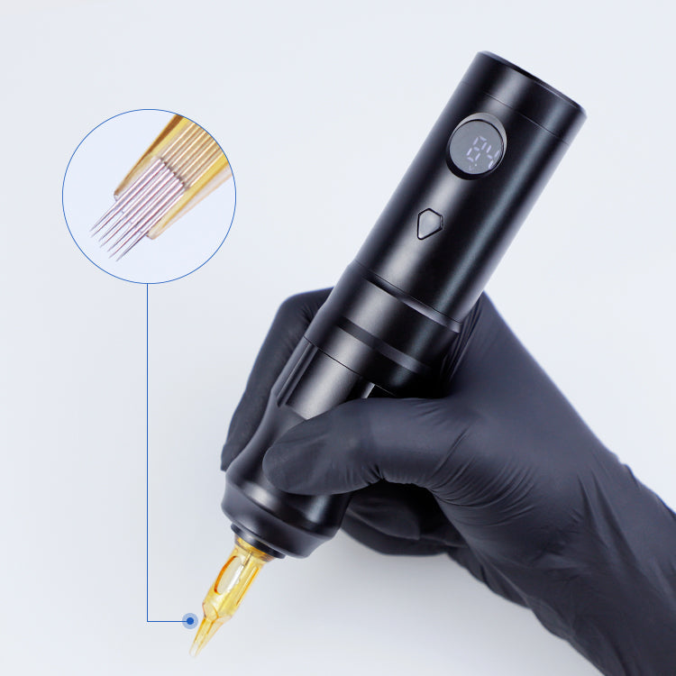 Black Thunderlord Power K6016 wireless tattoo pen, with digital display and needle cartridge, professional tattoo equipment