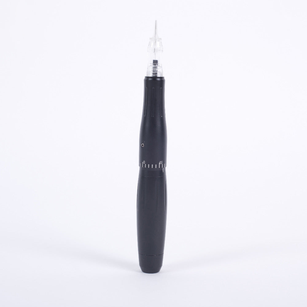 Black CNC aluminum microblading eyebrow tattoo pen with adjustable settings, permanent makeup tool