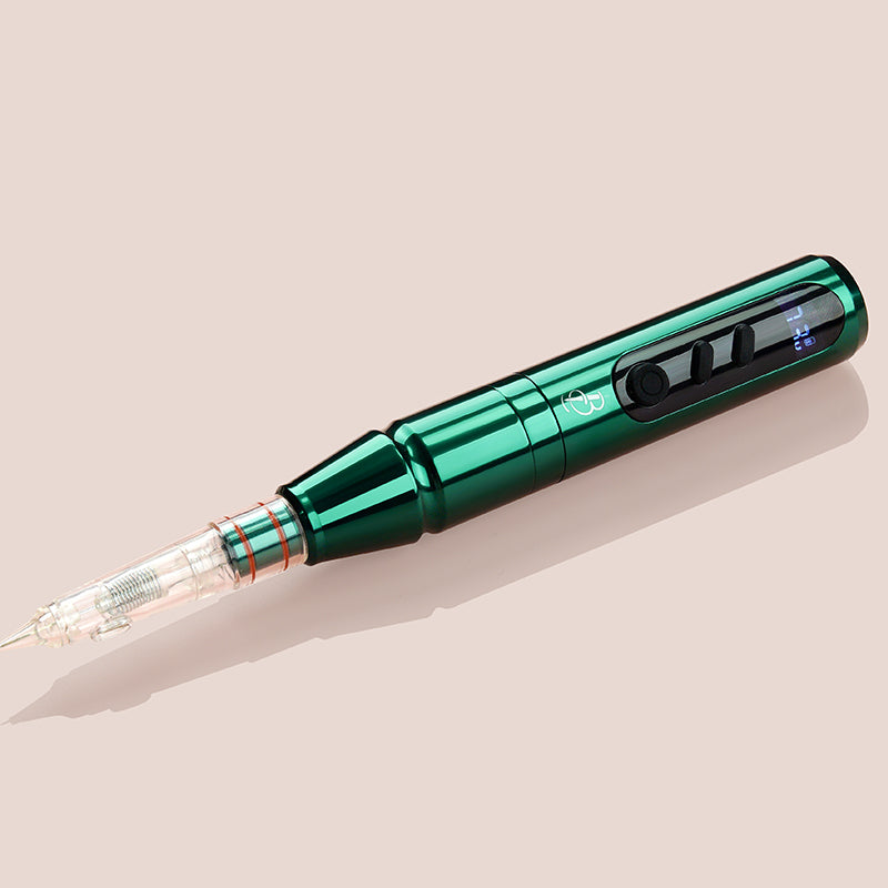 Emerald green Biomaser P3 wireless PMU machine with 3.0mm stroke, digital display, professional tattoo equipment