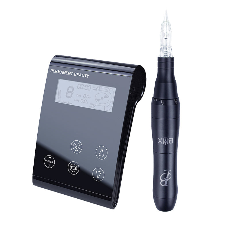 Professional digital PMU tattoo machine kit, with BMX PMU pen and power supply unit. Tattoo equipment for permanent makeup.