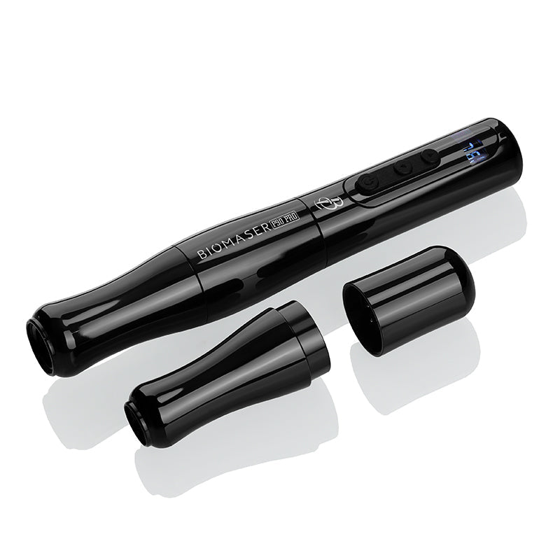 Biomaser P90 PRO Wireless PMU Pen in black, disassembled, digital display, professional tattoo equipment