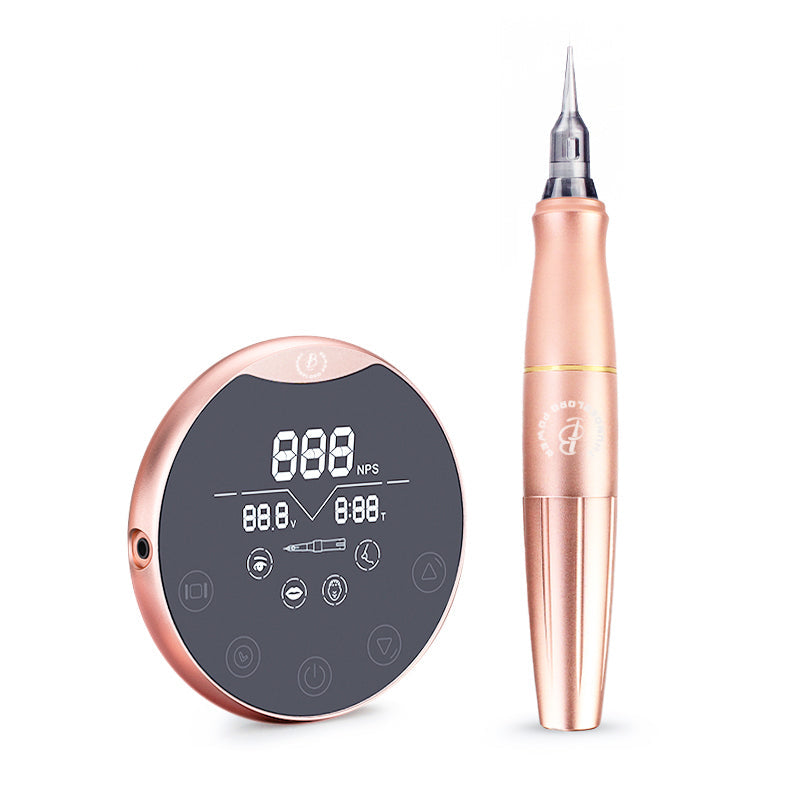 Biomaser P90 PMU machine set in rose gold, professional tattoo equipment with power supply