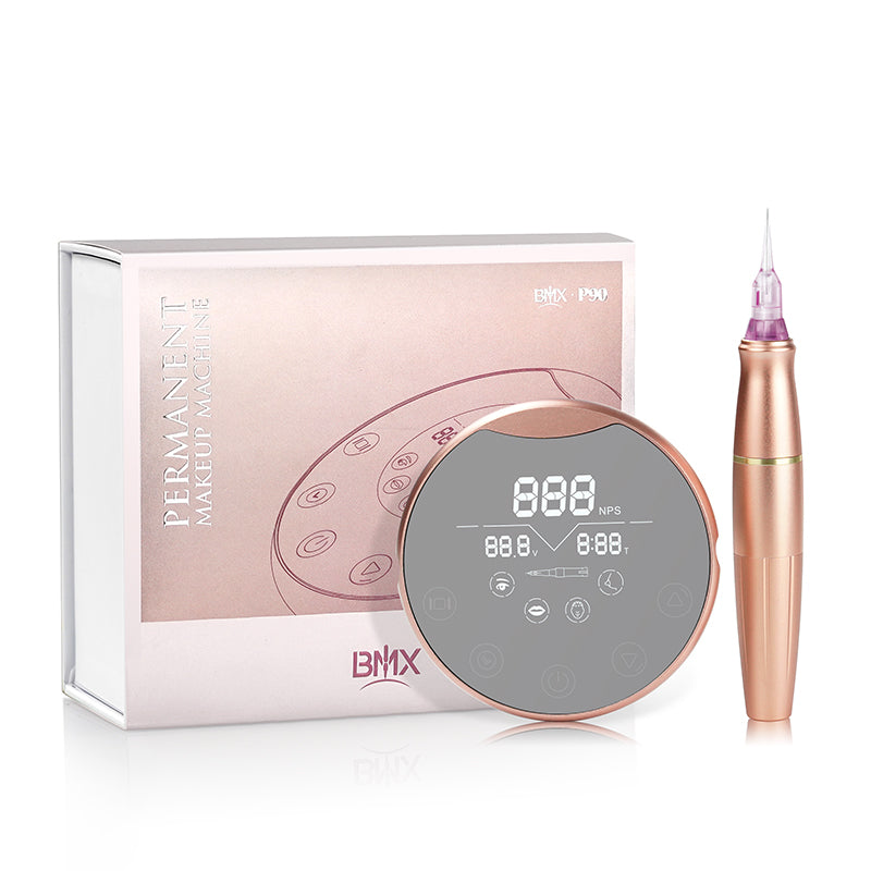 Biomaser P90 PMU Machine Kit in rose gold, professional permanent makeup equipment for eyebrow, lip, and eyeliner procedures.