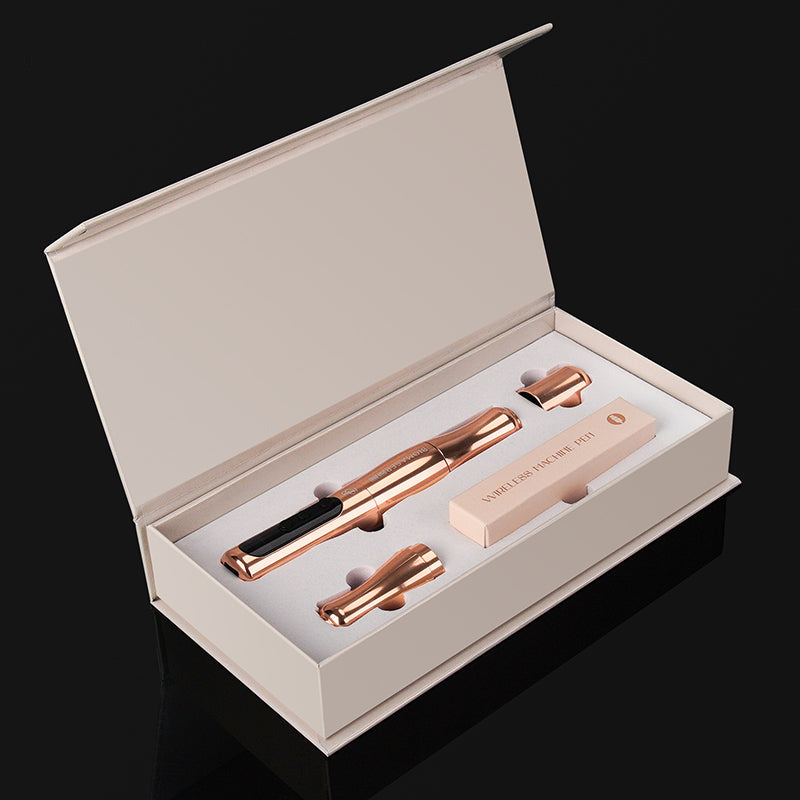 Biomaser P90 PRO wireless PMU pen set, rose gold, in box, with "WIRELESS MACHINE PEN", tattoo machine