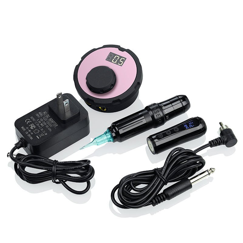 Biomaser JOG261 PMU tattoo machine kit for eyebrow embroidery, black and pink wireless power supply, tattoo supplies