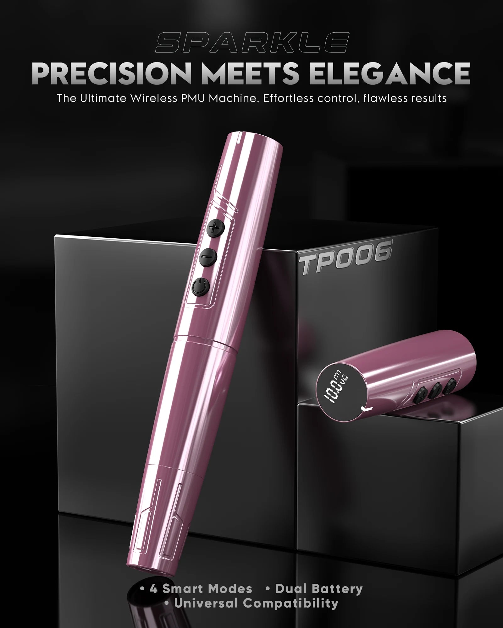 Biomaser TP006 Wireless PMU Machine in Pink, professional tattoo machine for eyebrows and lips.