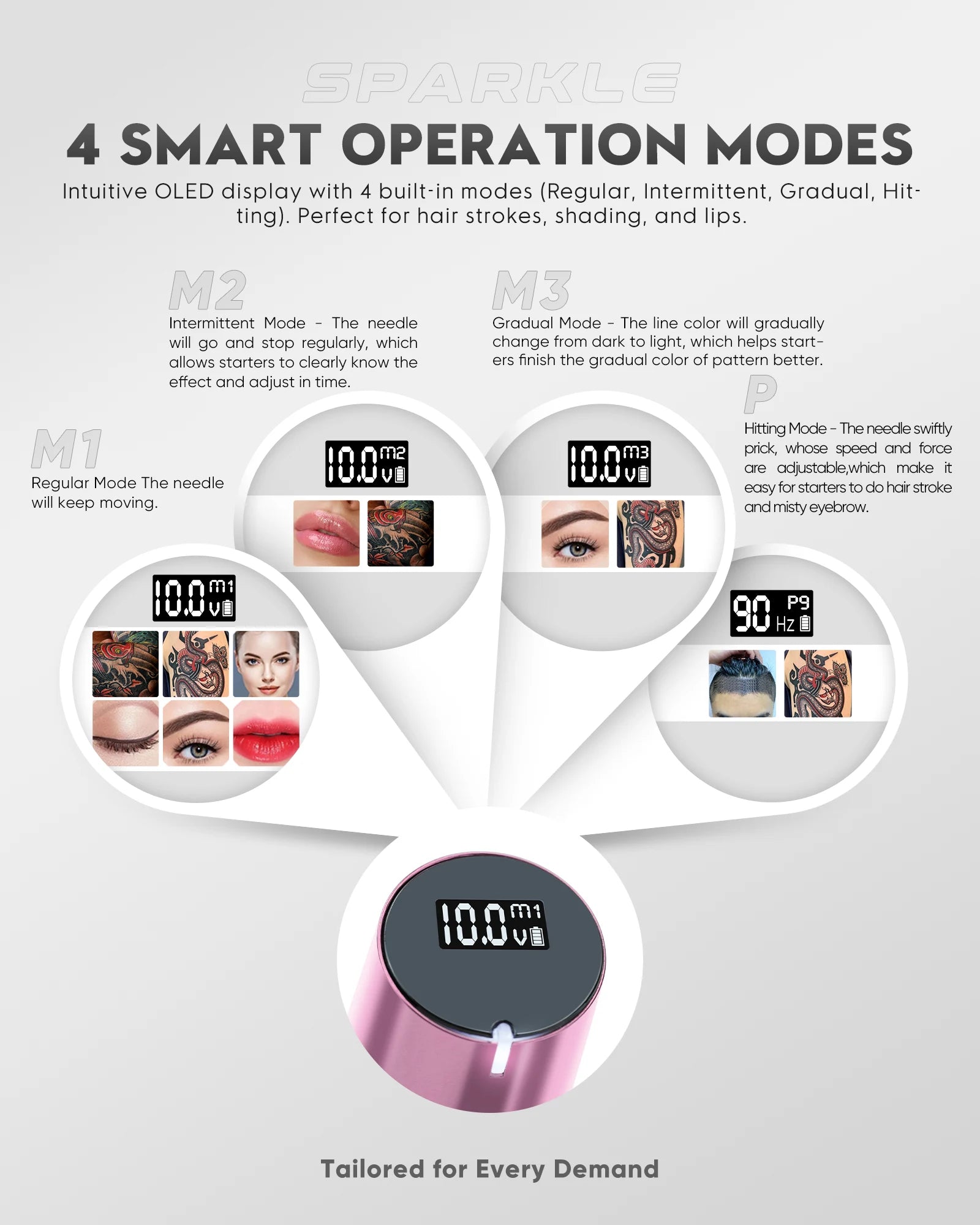 Biomaser TP006 Wireless PMU Machine in Pink, professional tattoo machine for eyebrows and lips.