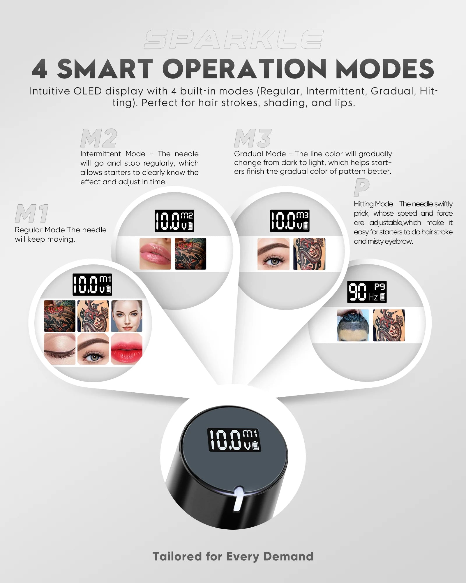 Biomaser TP006 Wireless PMU Machine in black. Digital display showing 10.0, professional tattoo equipment.