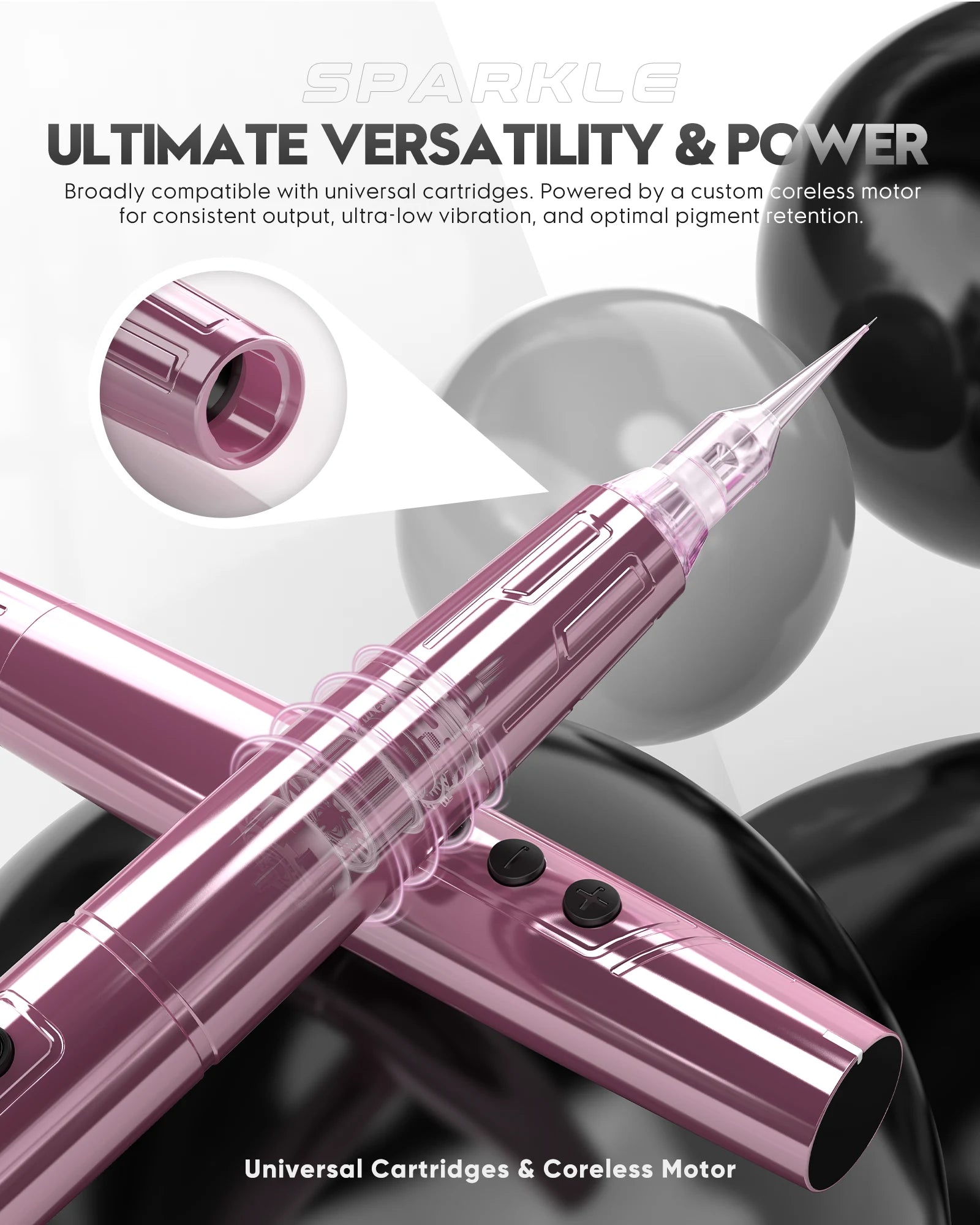 Biomaser TP006 Wireless PMU Machine in Pink, professional tattoo machine for eyebrows and lips.