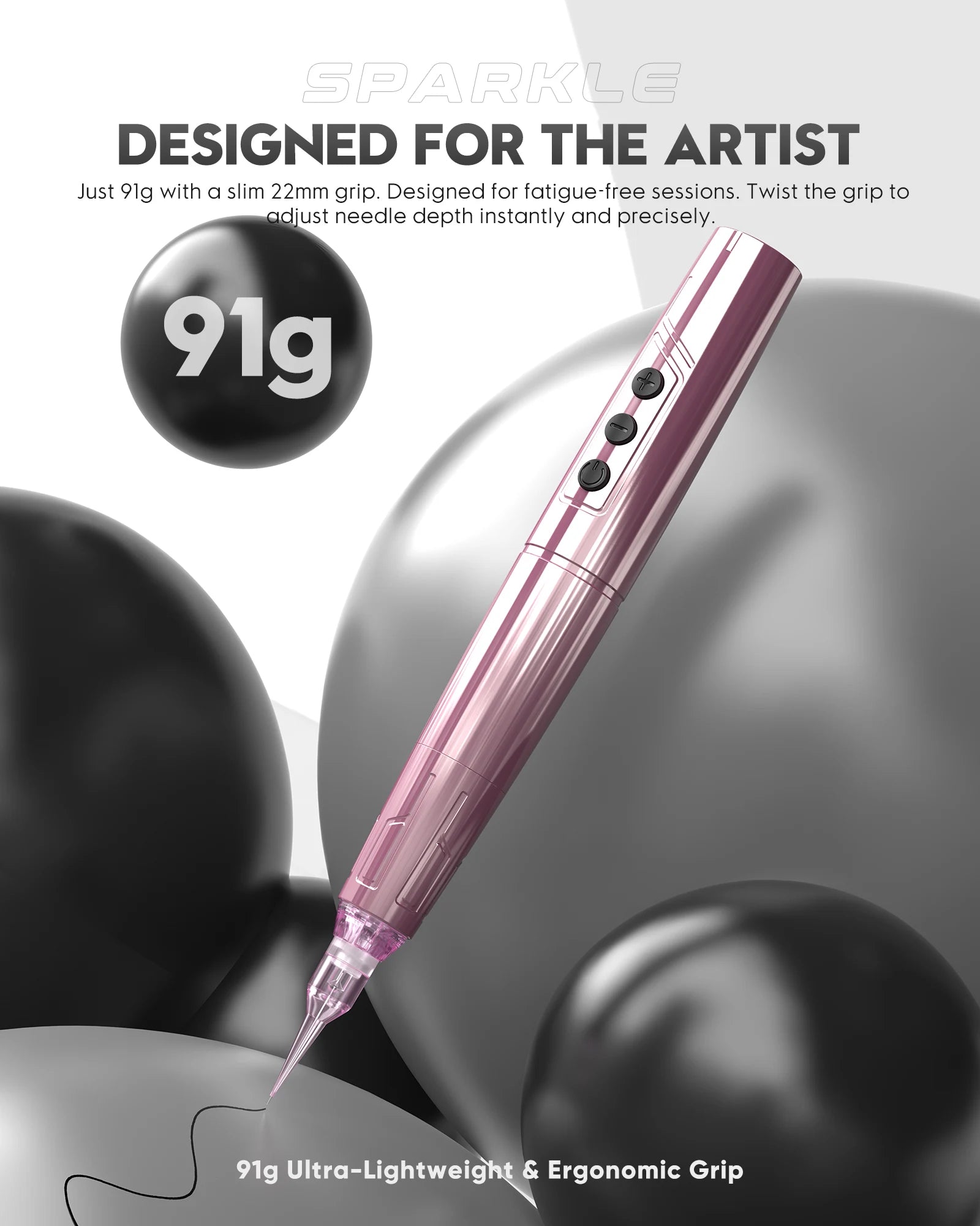 Biomaser TP006 Wireless PMU Machine in Pink, professional tattoo machine for eyebrows and lips.