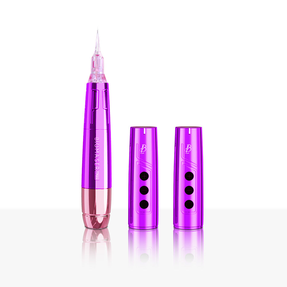 Biomaser TP006 Wireless PMU Machine in purple, with two battery heads, for professional permanent makeup.