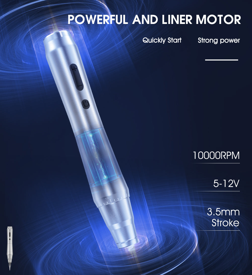 Biomaser TP010 Wireless PMU Machine with Powerful Liner Motor, 10000RPM, 3.5mm Stroke, professional tattoo tool