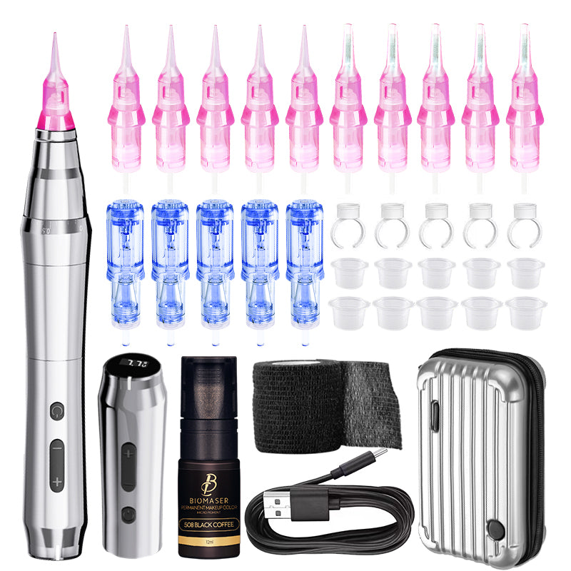 Biomaser TP010 Wireless PMU Machine Kit with Ink, Needles, and Accessories for Professional Permanent Makeup