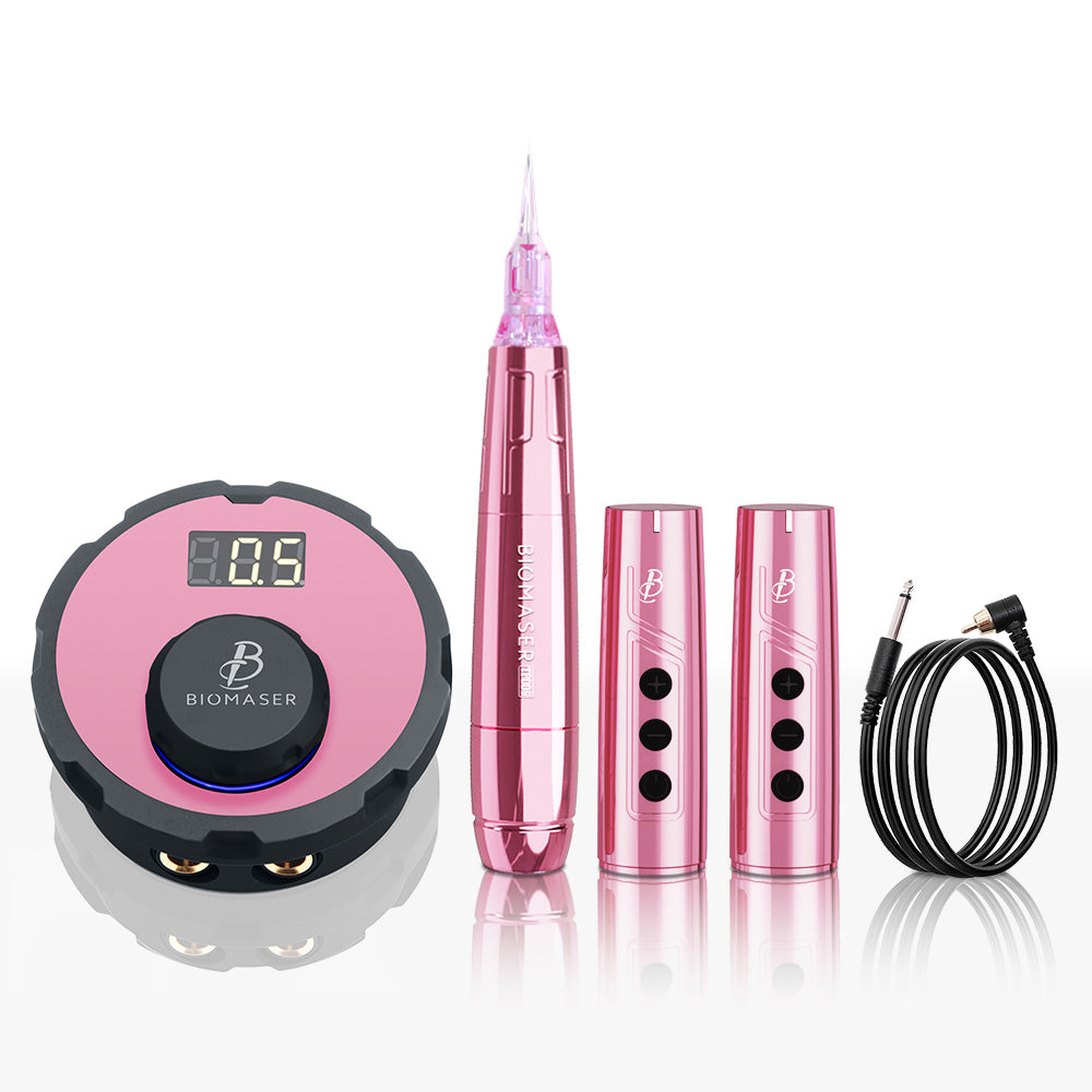 BIOMASER JOG626 pink PMU machine kit for eyebrow embroidery. Professional tattoo tools with digital display and 0.5V start-up