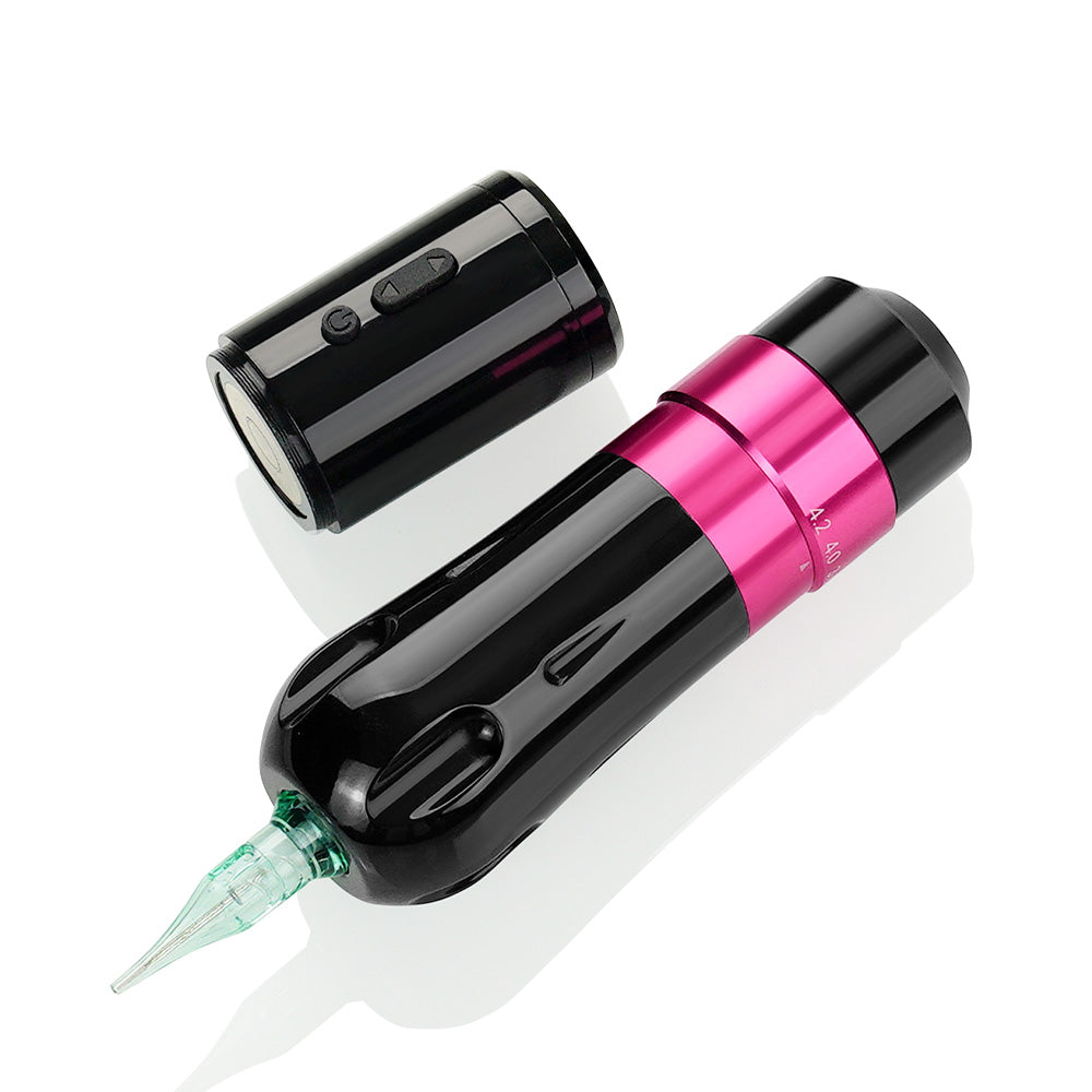 Biomaser Thunderlordpower U7 Wireless tattoo machine pen in black and pink, adjustable stroke settings, tattoo equipment