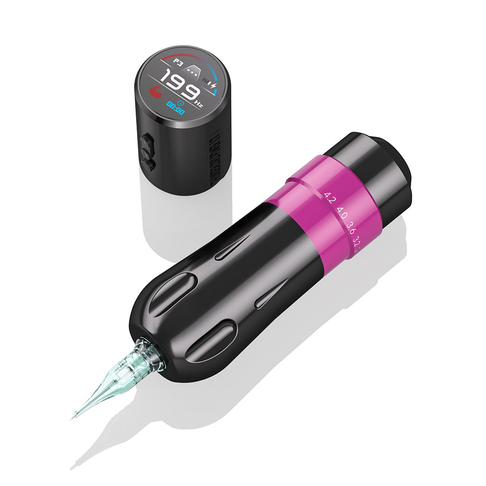 Biomaser Thunderlordpower U7 Wireless tattoo machine pen, black body, pink stroke adjustment, wireless tattoo machine