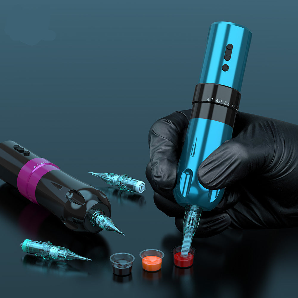 Thunderlordpower U7 Wireless tattoo machine pen, adjustable stroke, and ink dipping demonstration