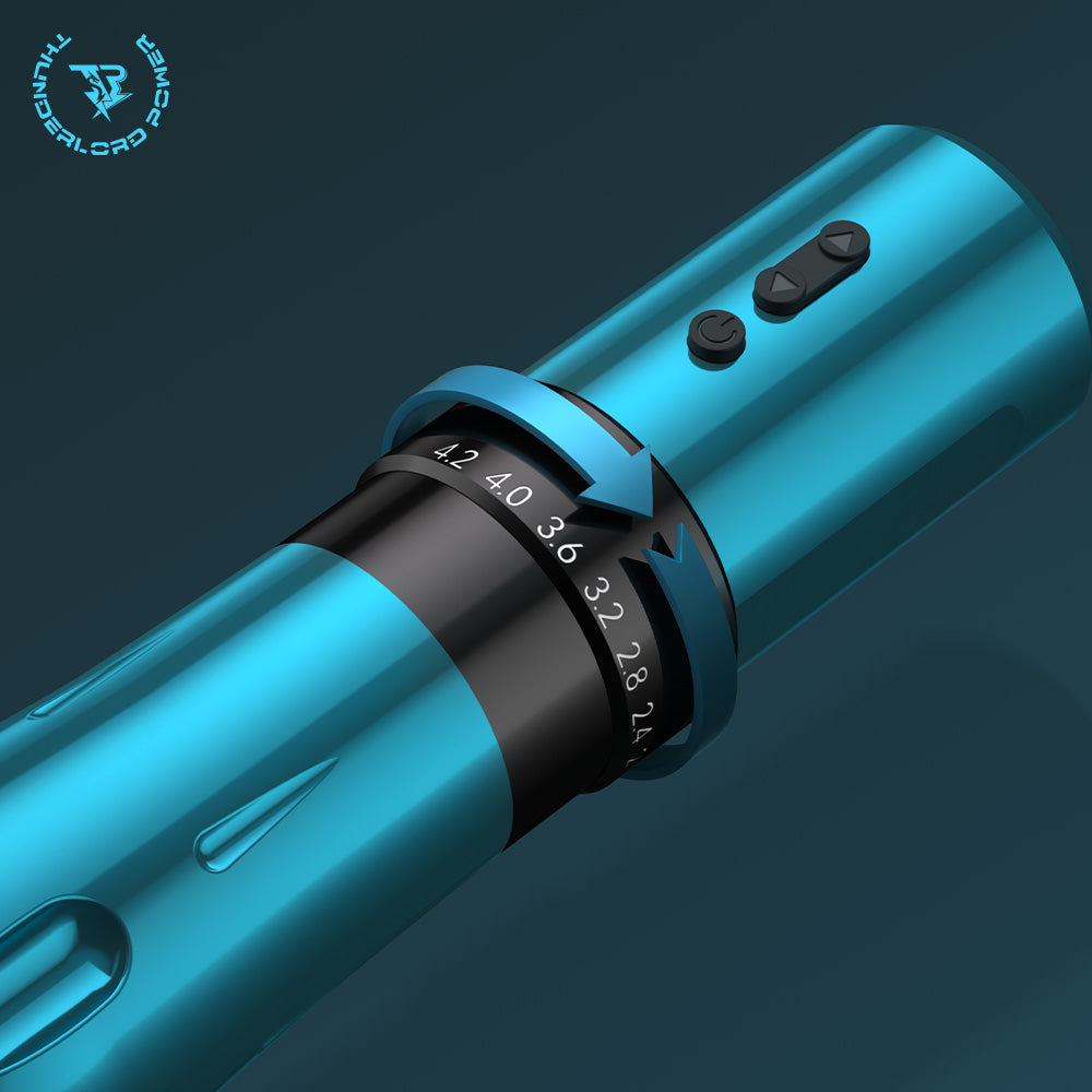 Thunderlordpower U7 wireless tattoo machine pen in teal, adjustable stroke settings, tattoo equipment