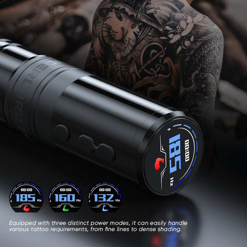 THUNDERLORD POWER U8 Wireless tattoo machine pen, black with digital frequency display for professional tattoo artists.