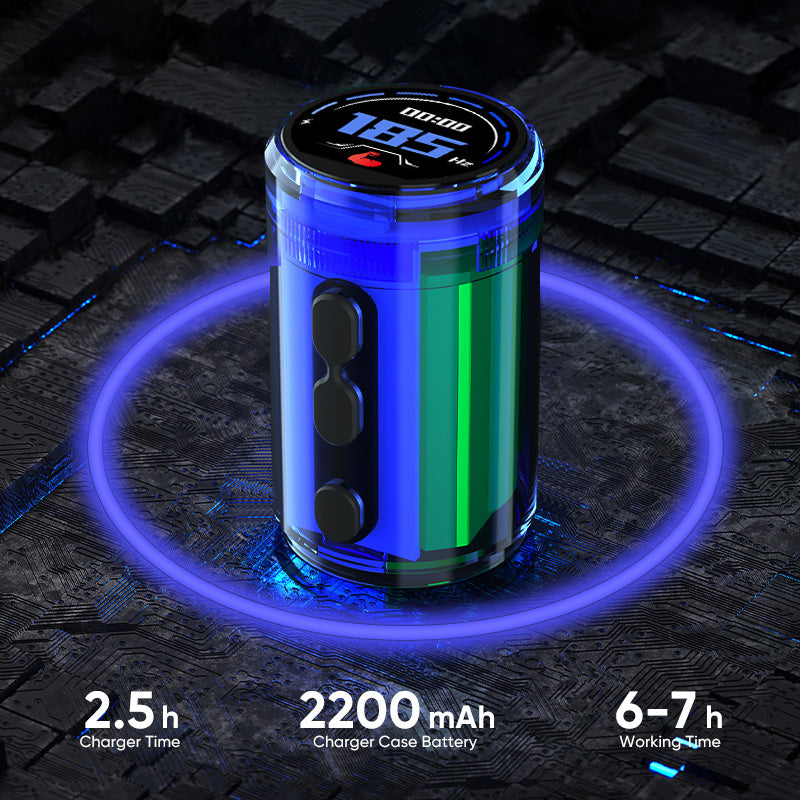 Thunderlord Power U8 Wireless Tattoo Machine Pen charging case, with digital display of frequency and battery details.