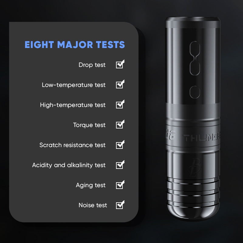 Thunderlord Power U8 tattoo pen undergoes eight major tests, including drop, temperature, and scratch tests.
