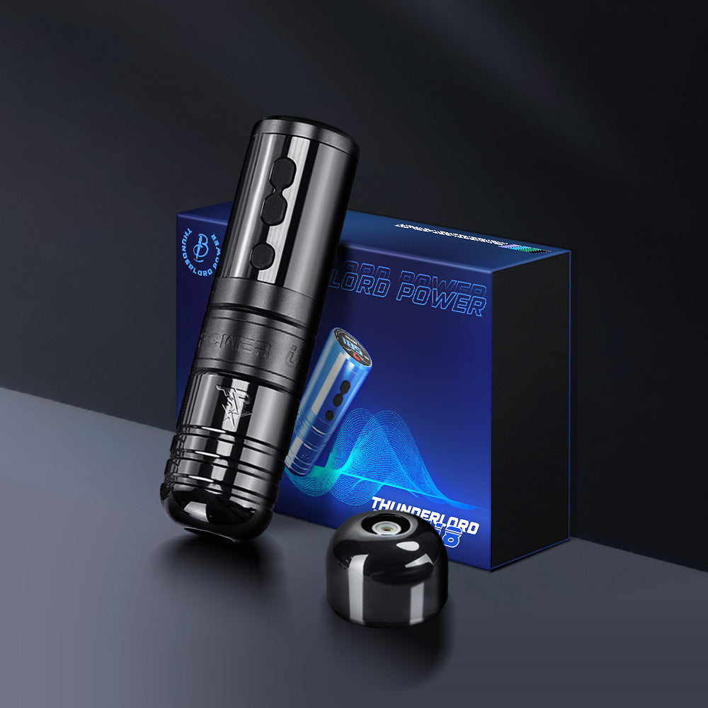 THUNDERLORD POWER U8 Wireless Tattoo Machine Pen, black, with the logo on the machine, professional tattoo equipment