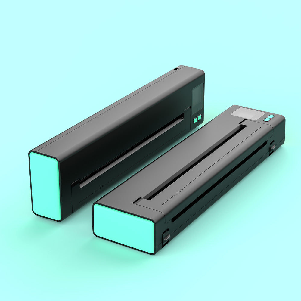 XIRU XR3 Wireless Tattoo Stencil Printer in black and gray with turquoise accents, professional tattoo tools.