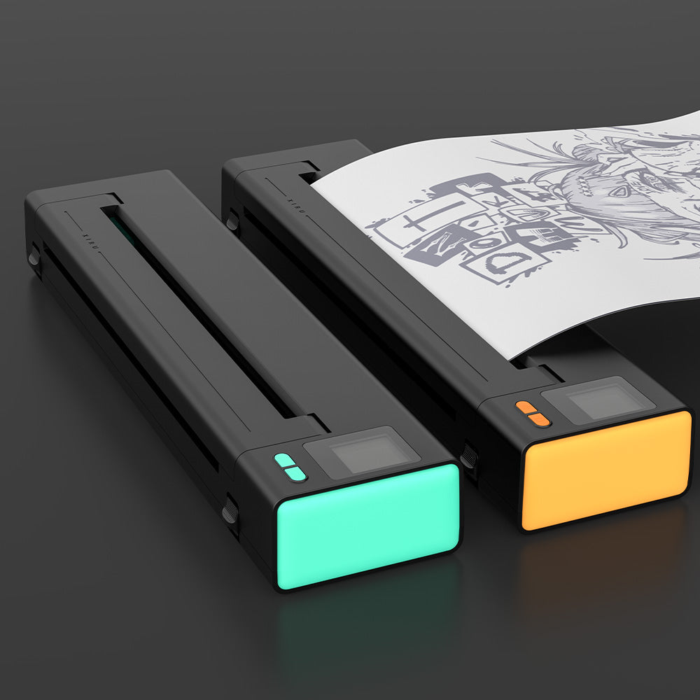 XIRU XR3 wireless tattoo stencil printer, black with turquoise and orange accents, for tattoo artists