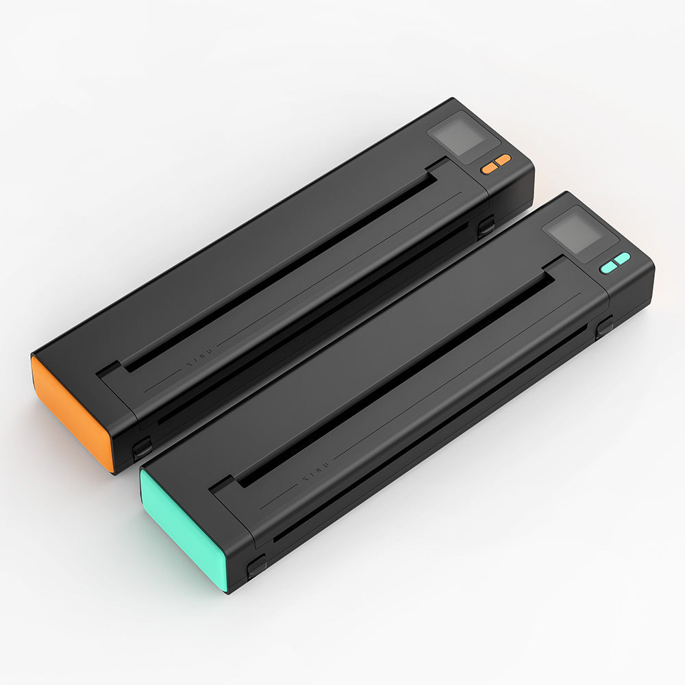 XIRU XR3 Wireless Tattoo Stencil Printer in black with orange and teal accents, tattoo equipment.