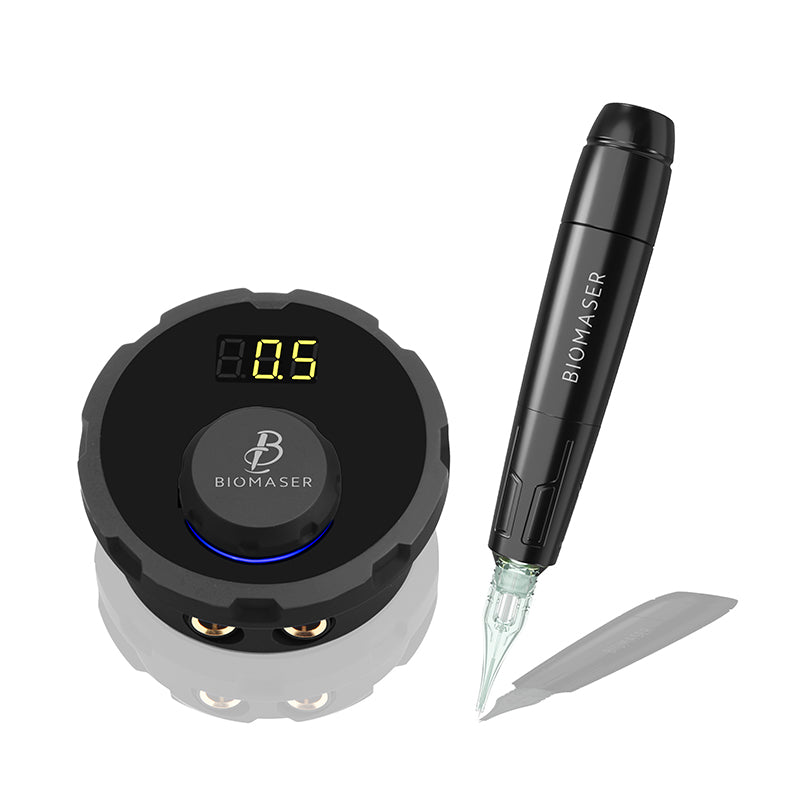 BIOMASER PMU machine kit with pen, power supply, and digital display for precise eyebrow embroidery, tattoo equipment