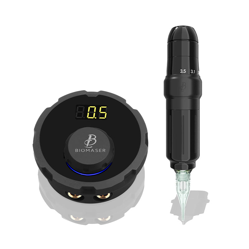 Biomaser JOG261 PMU Tattoo Machine Kit, black. Professional tattoo machine for eyebrow embroidery, with digital display.