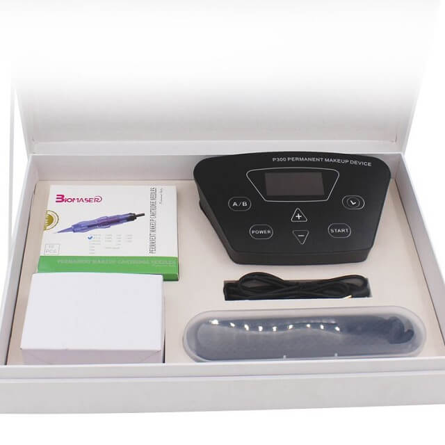 BMX P300 permanent makeup machine kit, digital control, Biomaser needles, professional tattoo equipment.