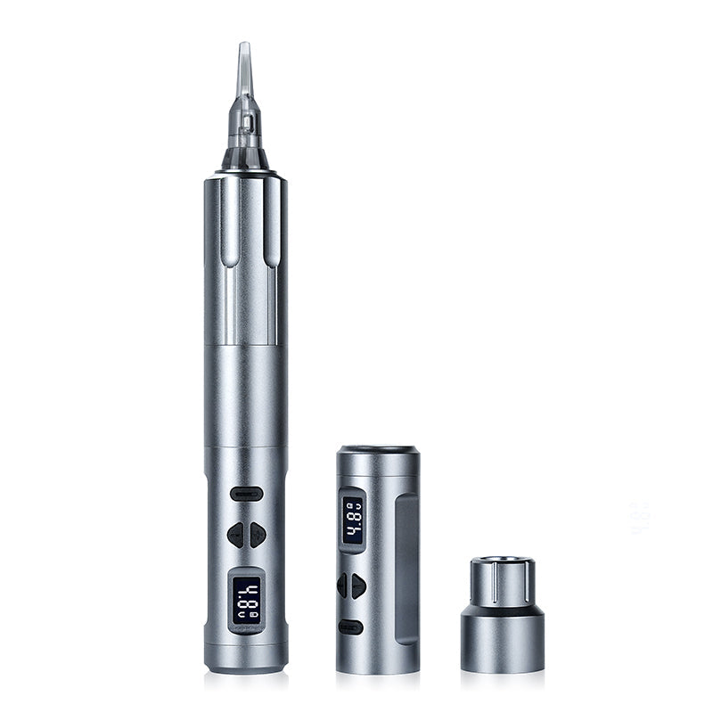 Thunderlord Power K6003 Wireless PMU Machine - Silver tattoo pen with digital display showing voltage, tattoo equipment