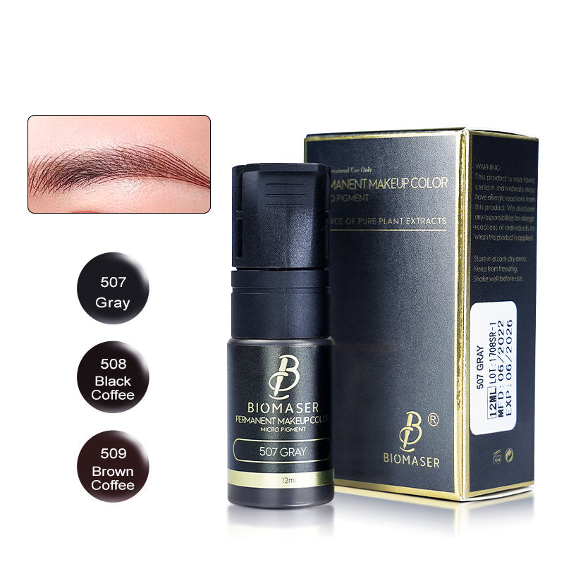 Biomaser eyebrow pigment ink 507 Gray, 508 Black Coffee, 509 Brown Coffee, 12ml bottles, permanent makeup supplies