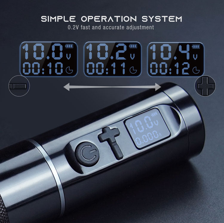 Thunderlord K6022 wireless tattoo pen with OLED display, simple operation system for accurate voltage adjustment.
