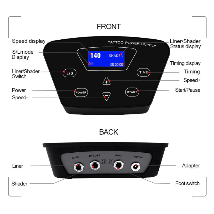 ThunderlordPower P300 Tattoo Power Supply - digital display, dual output for tattoo machines, tattoo equipment